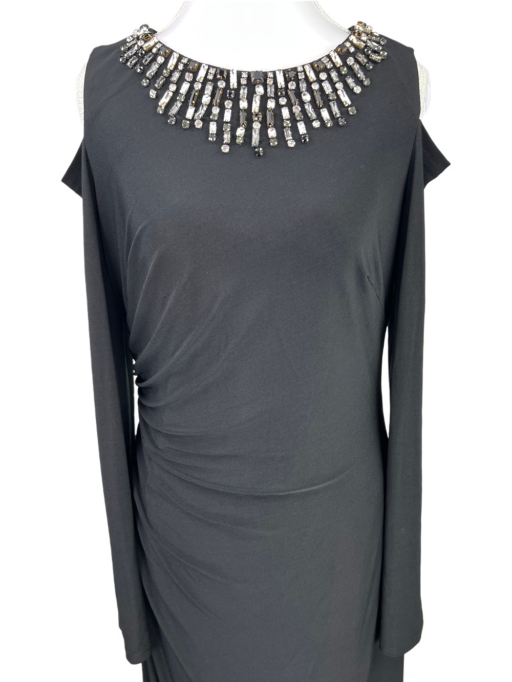 Vince Camuto Black Gown Size 10 Cold Shoulder Long Sleeve Formal Dress - Picture 2 of 10